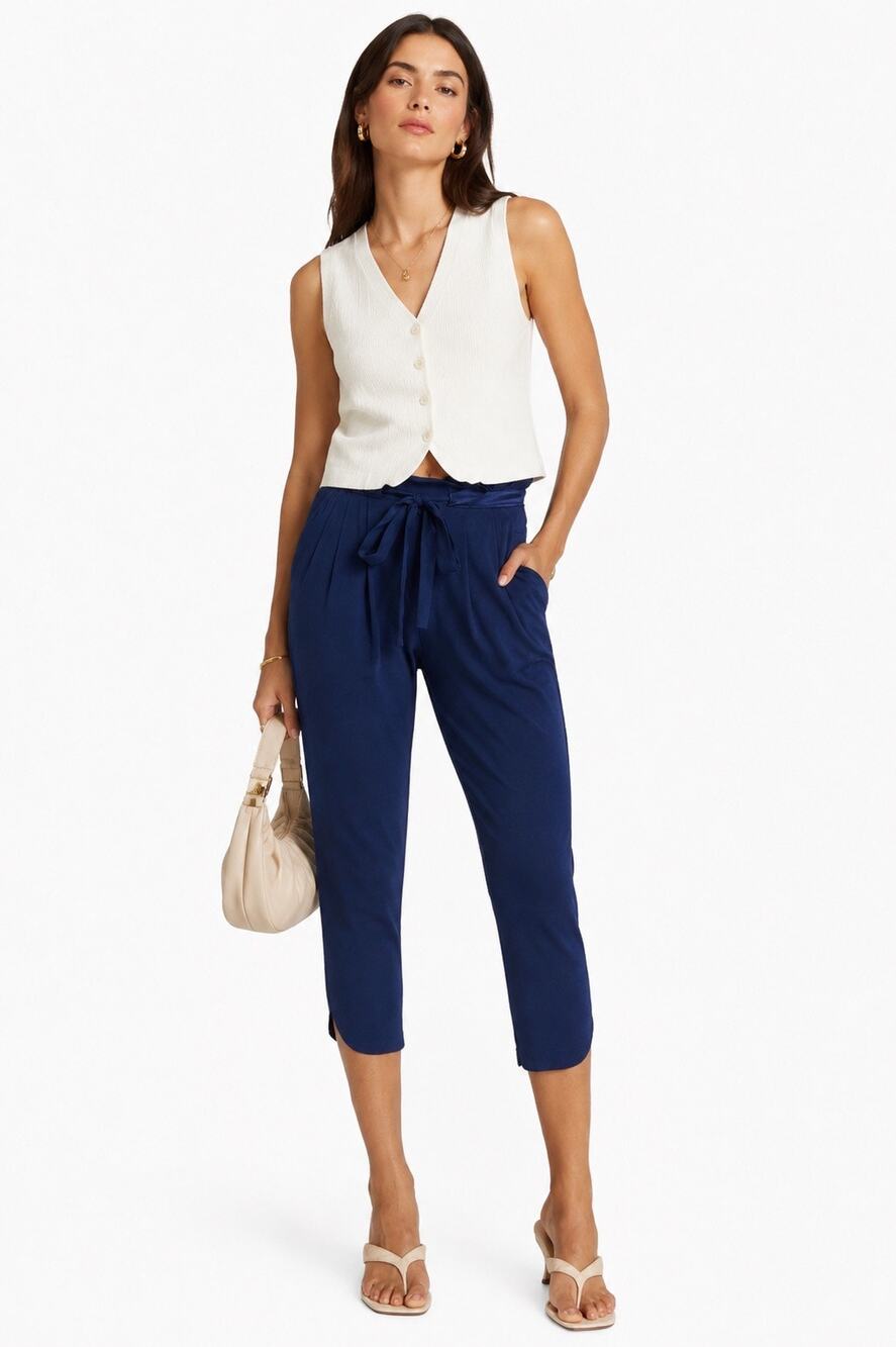 Ramy Brook Womens Allyn Silk Cropped Pants Size M Blue Old Money Classic Summer